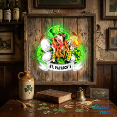 Patrick's Day Hot Woman Wearing Glass And Drinking Beer Led Neon Acrylic Artwork