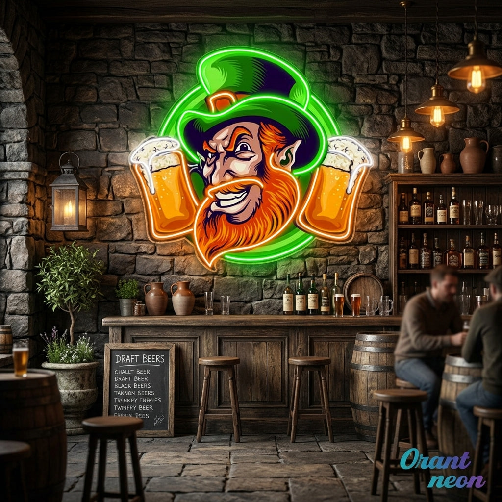 Patrick's Day Cool Goblin Smile and Beer Led Neon Acrylic Artwork