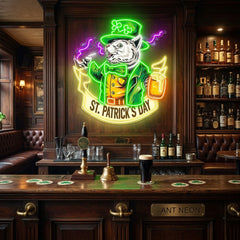 Patrick's Day Mouse Holding Beer And Cigarette Led Neon Acrylic Artwork