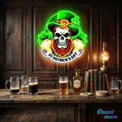 Patrick's Day Skull Wearing Hat And Beer Led Neon Acrylic Artwork