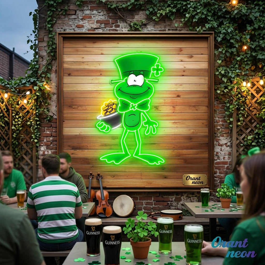Patrick's Day Holding Money And Wearing Hat Led Neon Acrylic Artwork