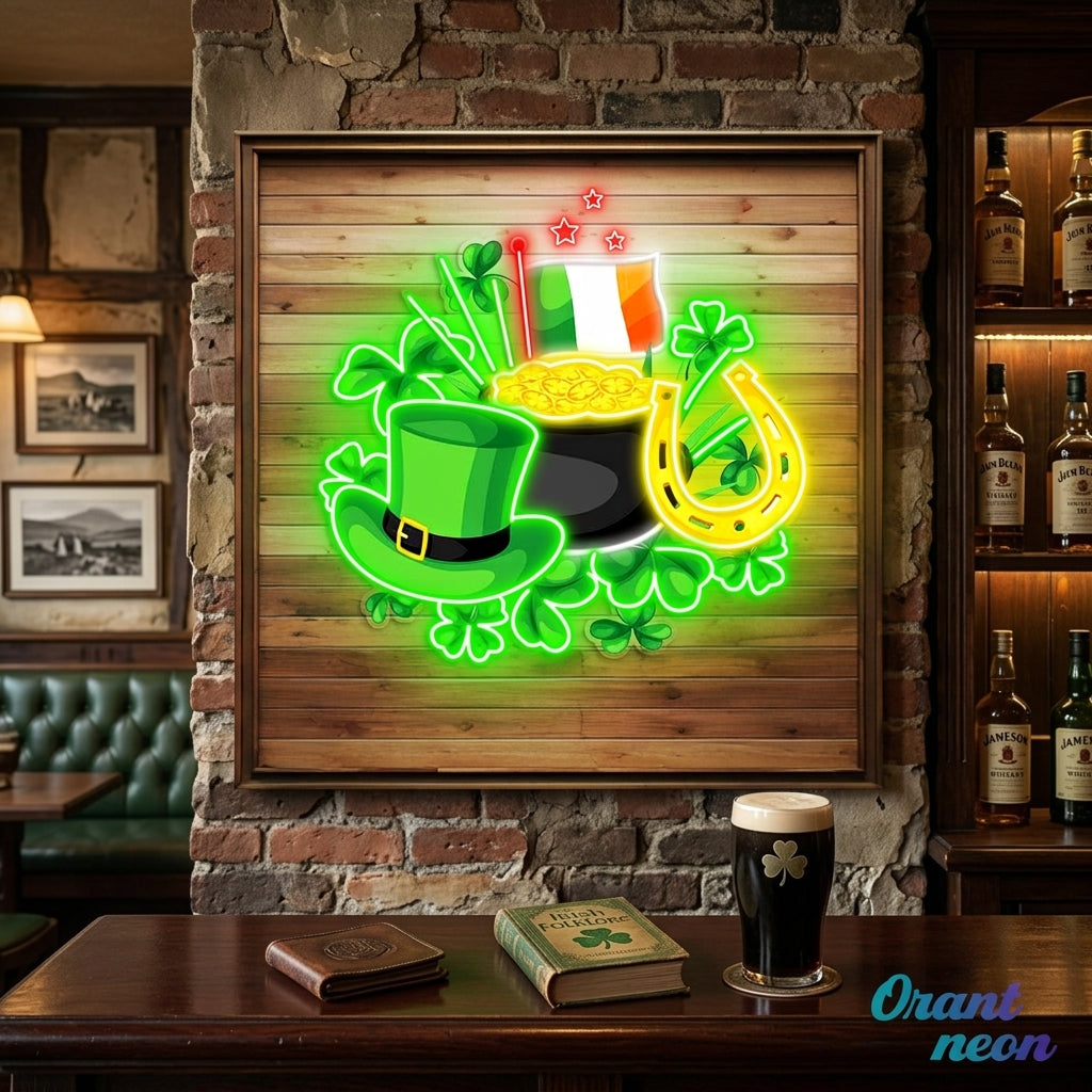 Patrick's Day With Hat Flag And Money Led Neon Acrylic Artwork