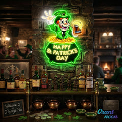Patrick's Day Goblin Holding Beer In Money Valley Led Neon Acrylic Artwork