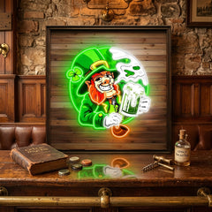 Patrick's Day Goblin Drinking Beer And Smoking Led Neon Acrylic Artwork
