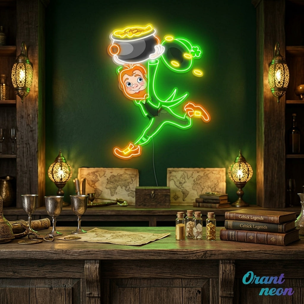 Patrick's Day Goblin Running With Money Valley Led Neon Acrylic Artwork