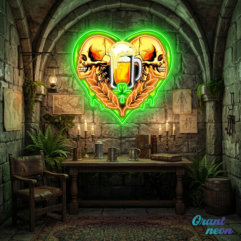 Patrick's Day - The Skull Beer With Heart Led Neon Acrylic Artwork