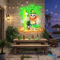 Patrick's Day Goblin With Surfboard And Pineapple Led Neon Acrylic Artwork