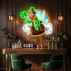 Patrick's Day Goblin Flying On A Wine Valley Holding A Four Leaf Clover Led Neon Acrylic Artwork