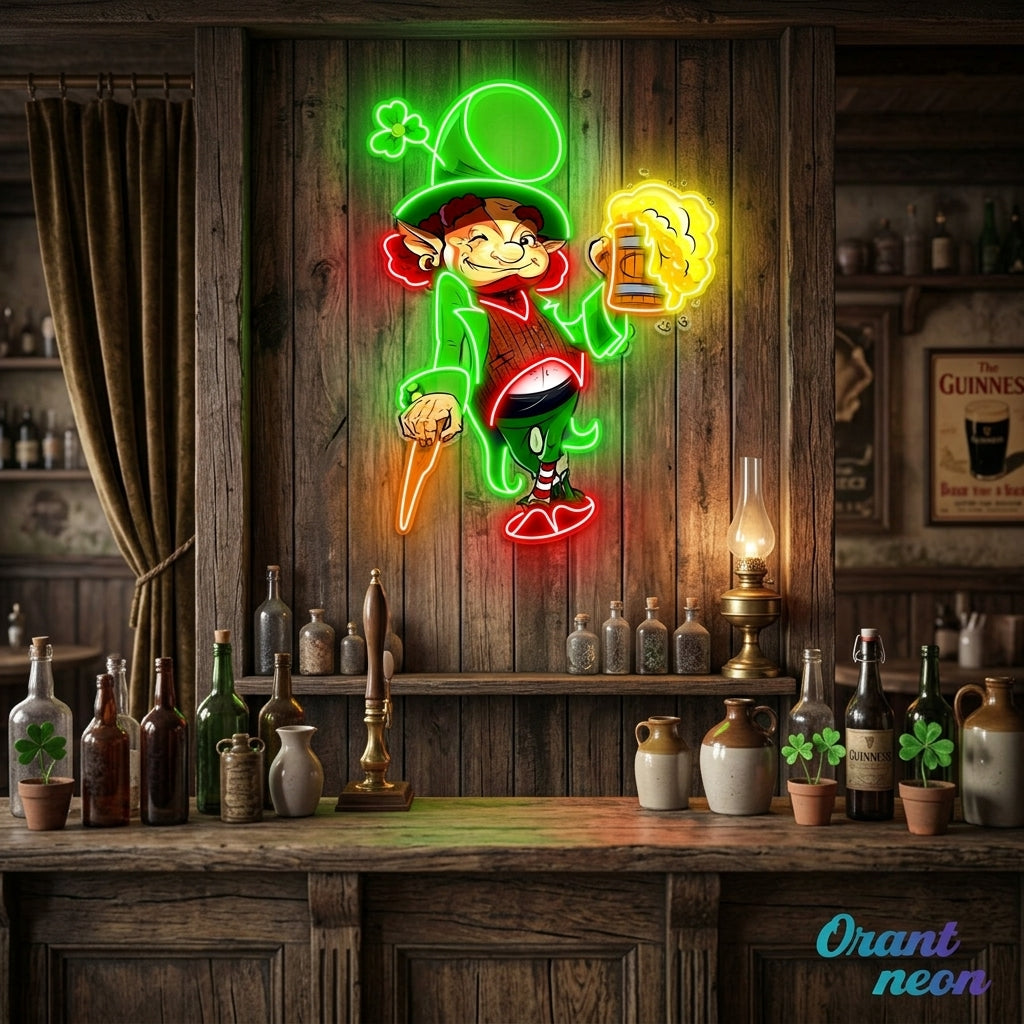 Patrick's Day Goblin Holding Beer And Standing Led Neon Acrylic Artwork