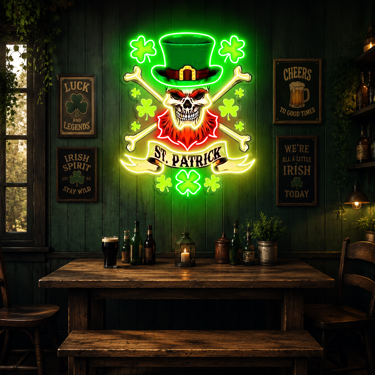 Patrick's Day Cool Skull with Hat Led Neon Acrylic Artwork