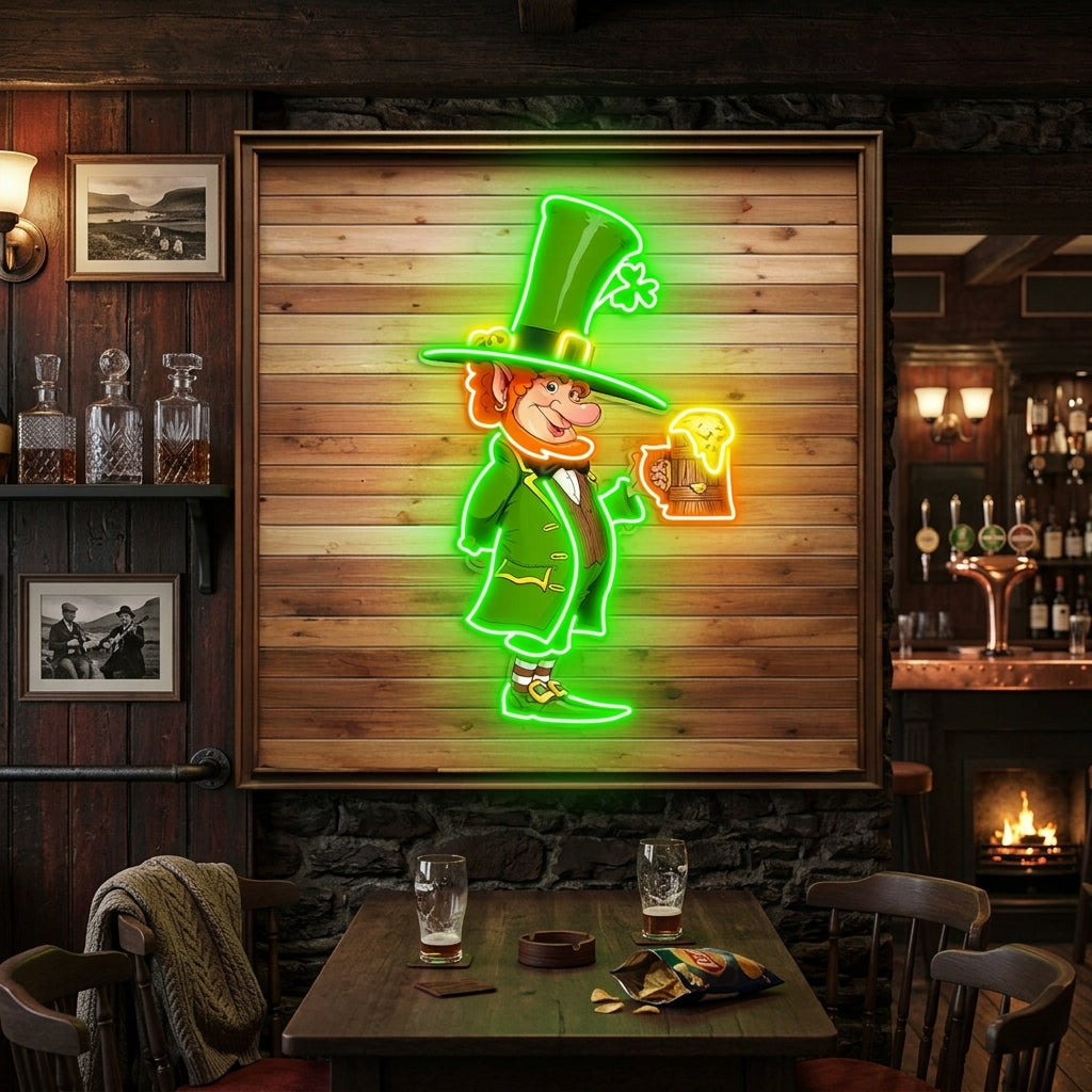 Patrick's Day Goblin Drinking Beer And Welcome Led Neon Acrylic Artwork