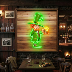 Patrick's Day Goblin Drinking Beer And Welcome Led Neon Acrylic Artwork