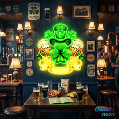 Patrick's Day Hat, Beer And Lucky Leaf Clover Led Neon Acrylic Artwork