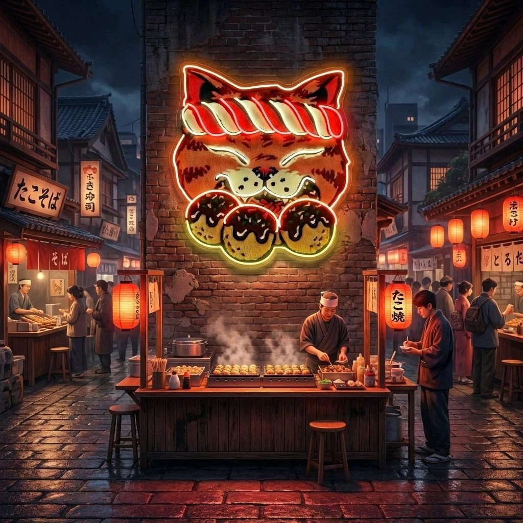 Lucky Cat Takoyaki LED Neon Sign for Japanese Restaurant Decor