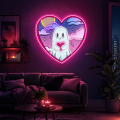 Floating Hearts, Ghostly Love Neon Sight Light Artwork