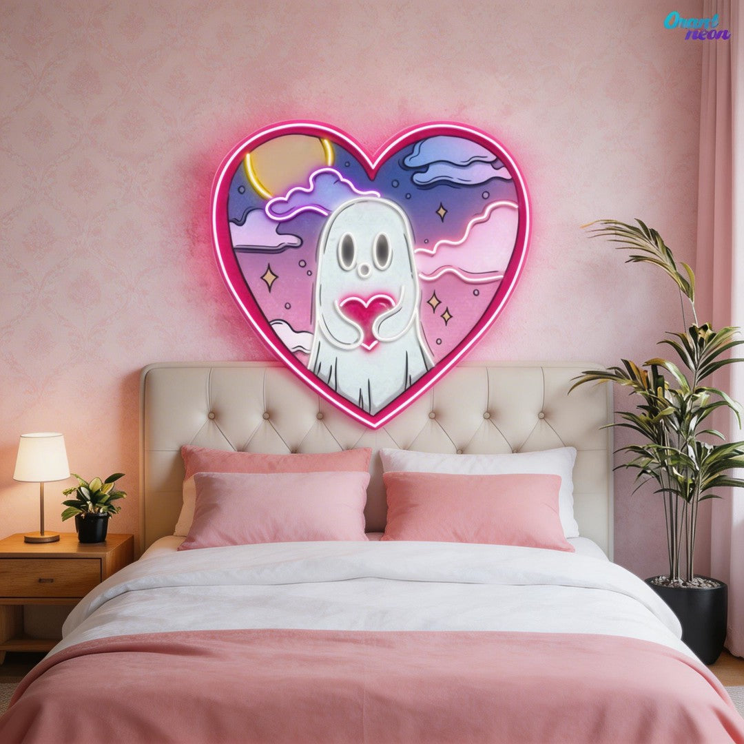 Floating Hearts, Ghostly Love Neon Sight Light Artwork