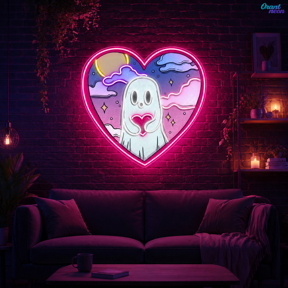 Floating Hearts, Ghostly Love Neon Sight Light Artwork