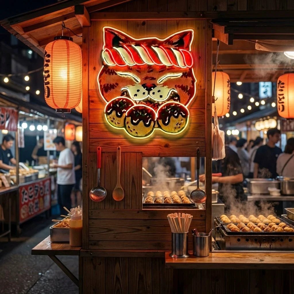 Lucky Cat Takoyaki LED Neon Sign for Japanese Restaurant Decor