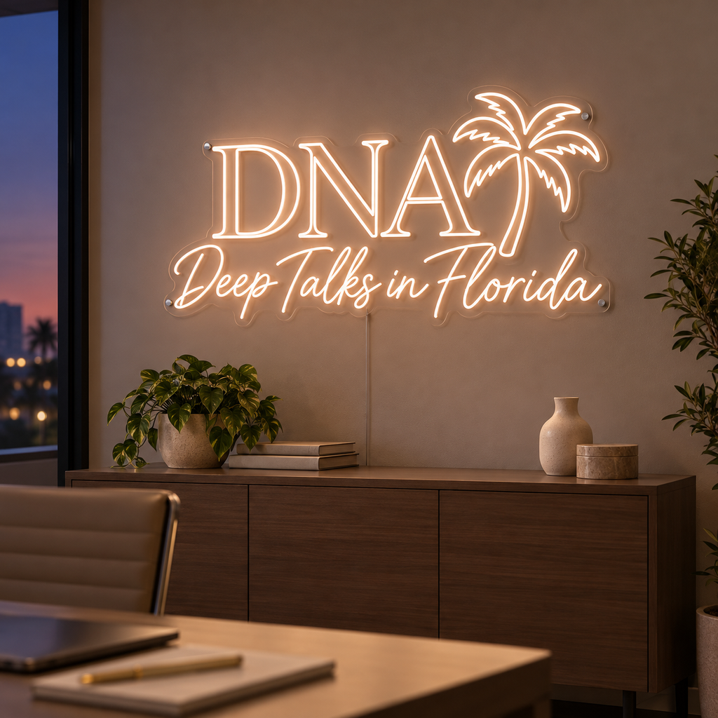 DNA Deep Talks in Florida Palm Tree Logo - Custom LED Neon Sign