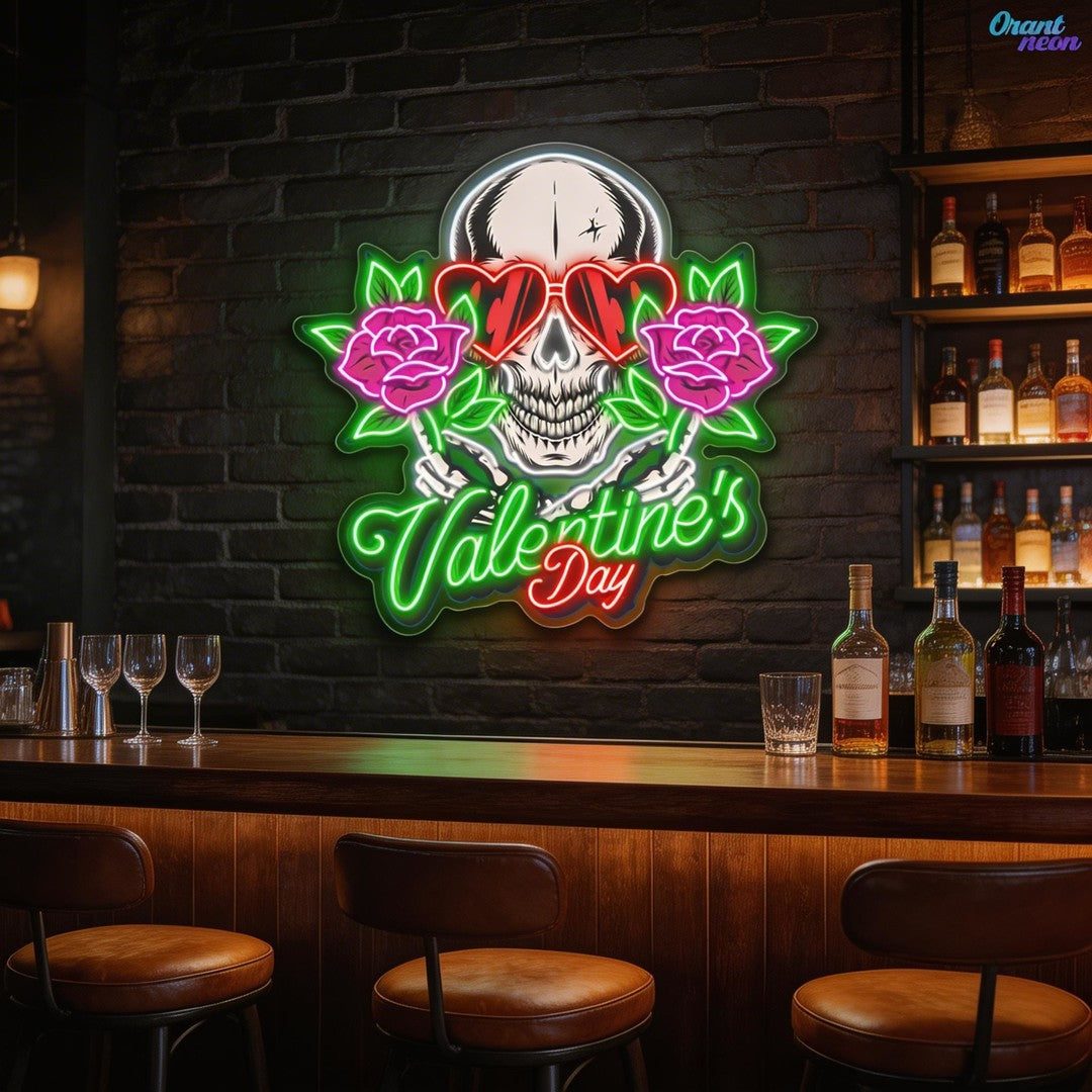 Dead Sexy Love: Skull, Rose, and Neon Vibes Best Gift For Valentine Neon Sight Light Artwork