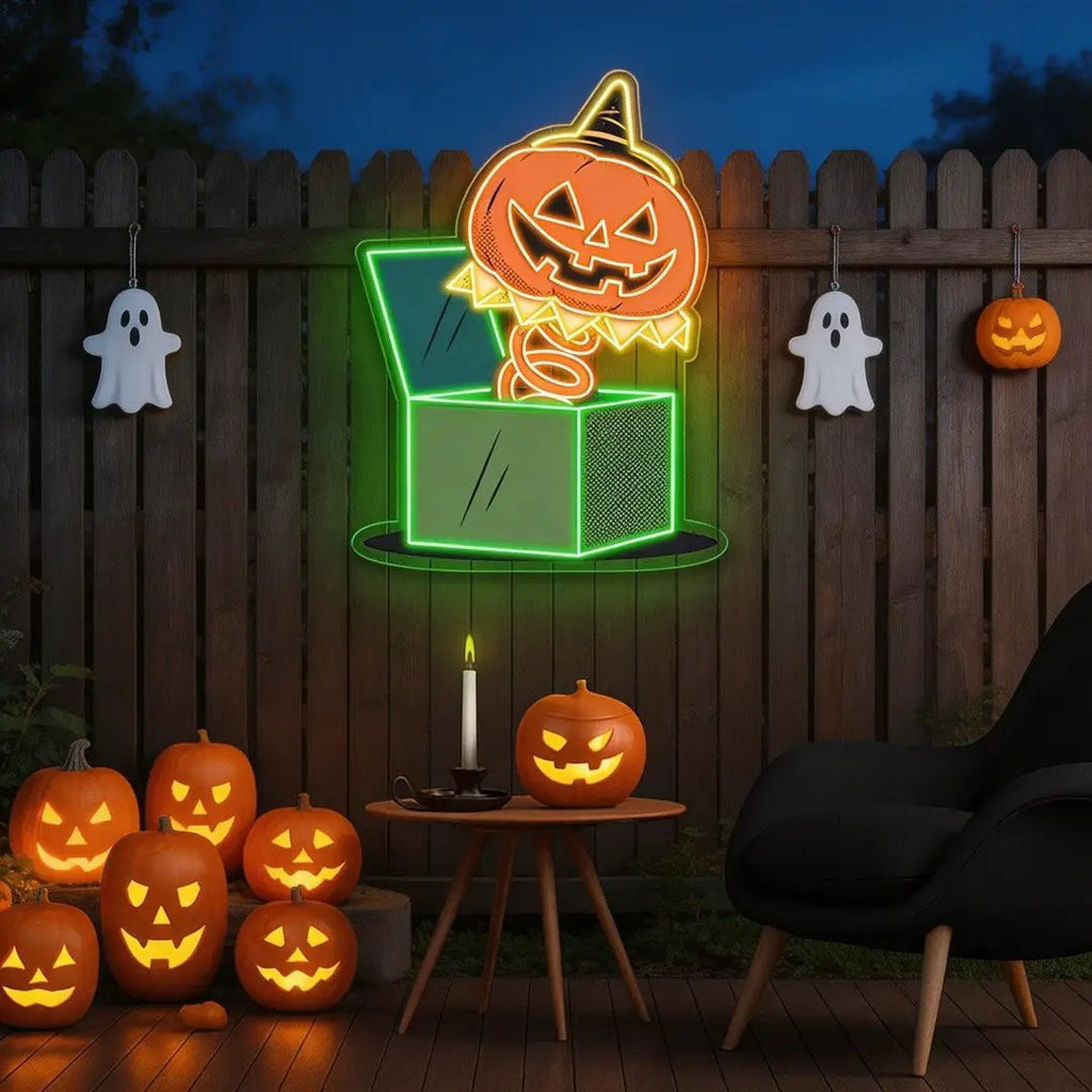 Jack in the Box Pumpkin Halloween Neon Sign – Fun & Spooky Green LED Wall Decor