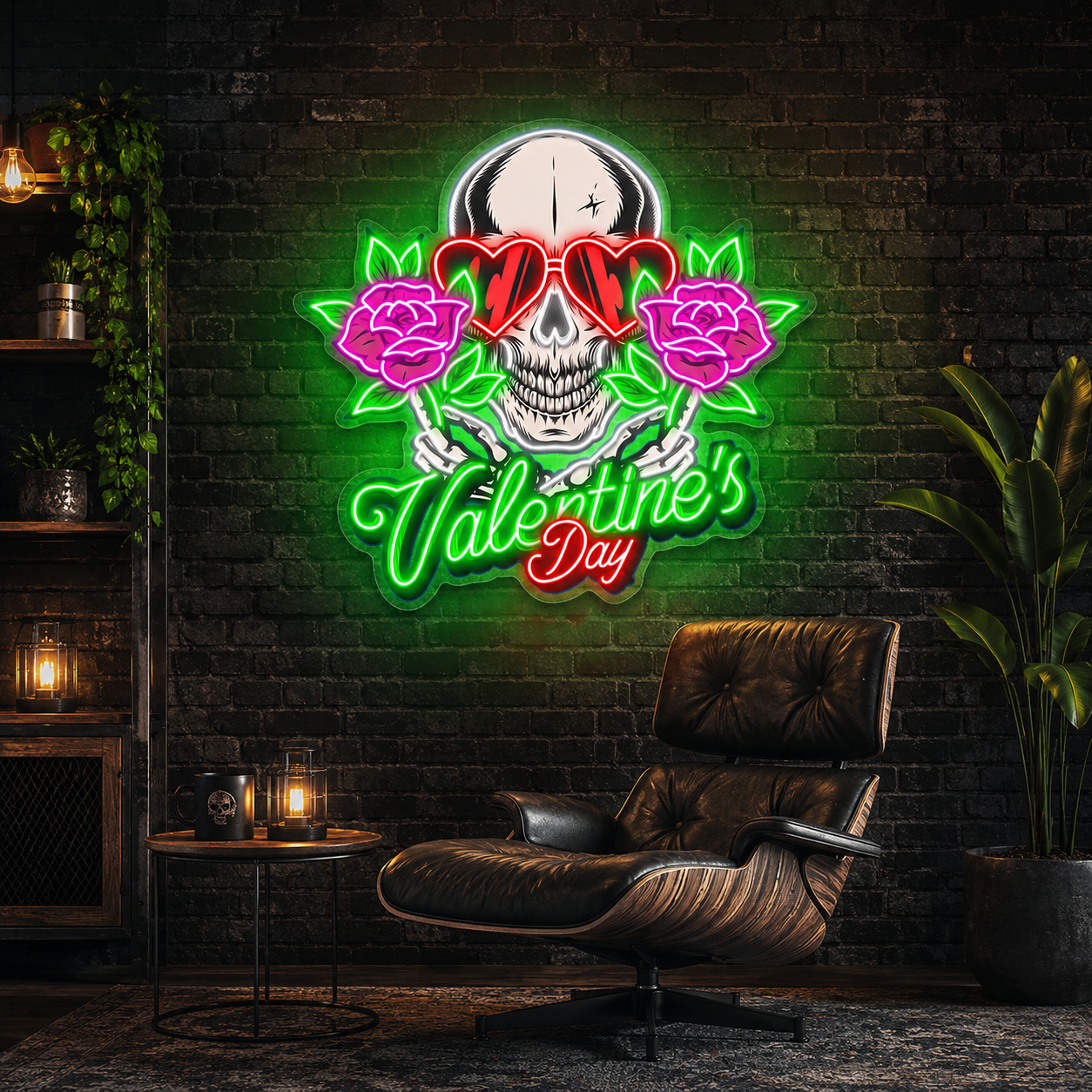 Dead Sexy Love: Skull, Rose, and Neon Vibes Best Gift For Valentine Neon Sight Light Artwork
