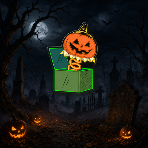 Jack in the Box Pumpkin Halloween Neon Sign – Fun & Spooky Green LED Wall Decor