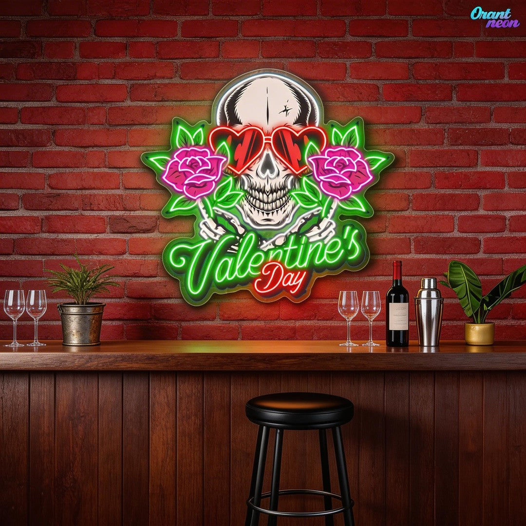 Dead Sexy Love: Skull, Rose, and Neon Vibes Best Gift For Valentine Neon Sight Light Artwork