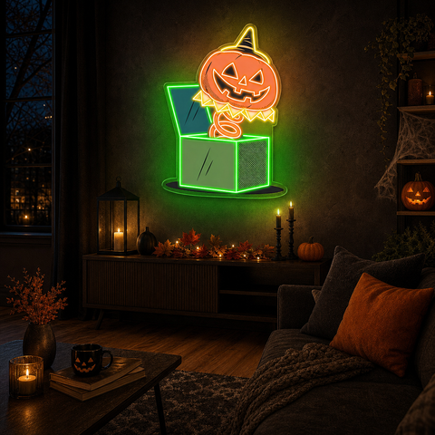 Jack in the Box Pumpkin Halloween Neon Sign – Fun & Spooky Green LED Wall Decor