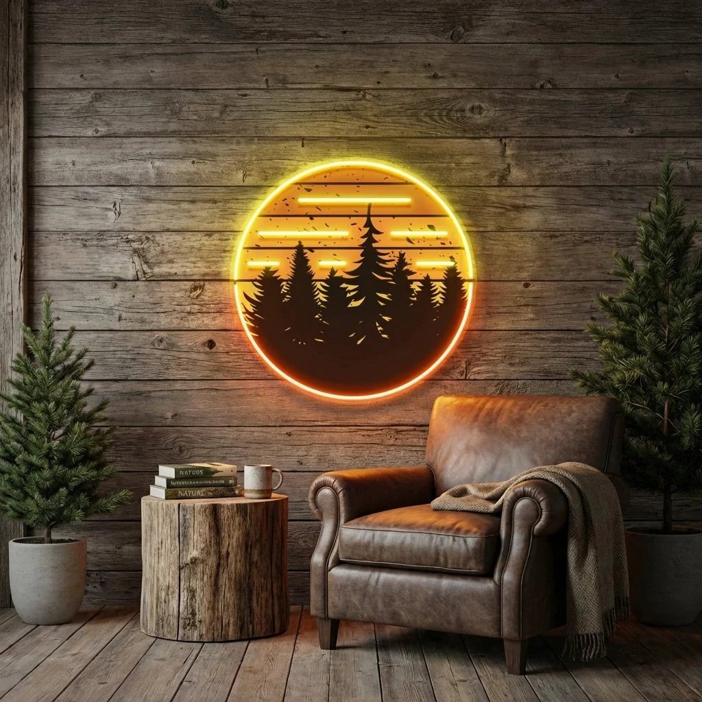 80s Style Grunge Striped Sunsets Artwork Led Neon Sign Light