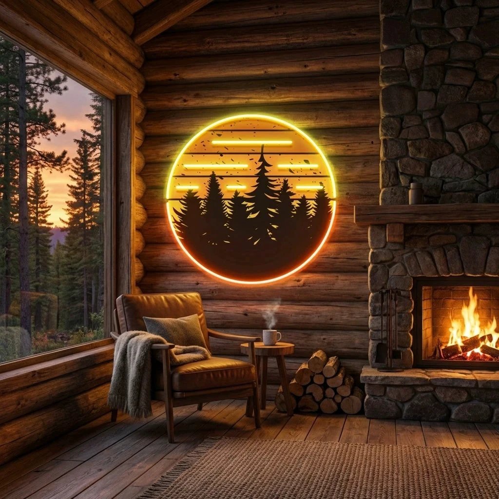 80s Style Grunge Striped Sunsets Artwork Led Neon Sign Light