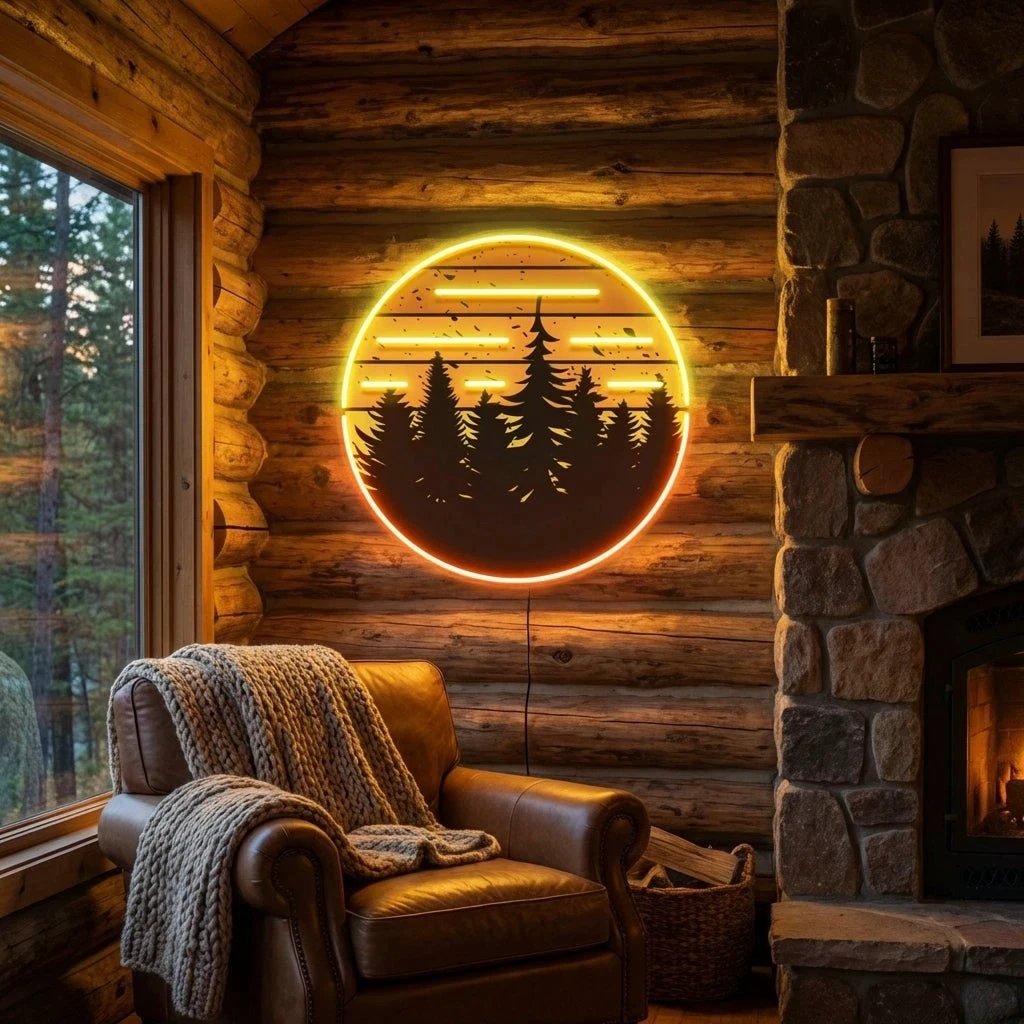 80s Style Grunge Striped Sunsets Artwork Led Neon Sign Light