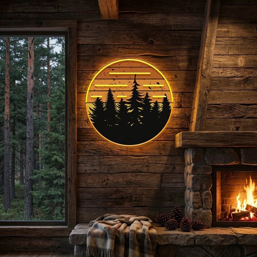 80s Style Grunge Striped Sunsets Artwork Led Neon Sign Light