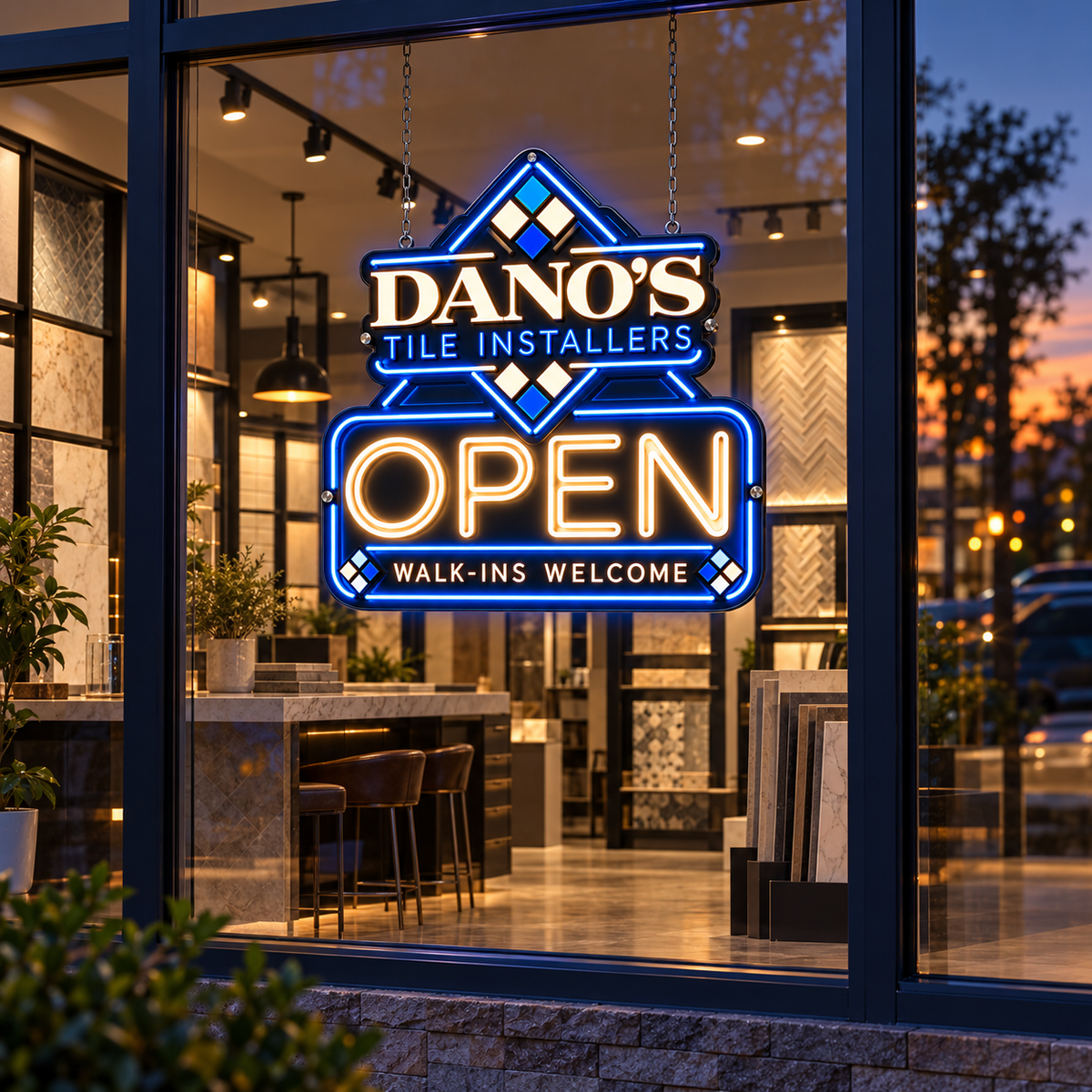 Dano’s Tile Installers Open Logo - Custom LED Neon Sign