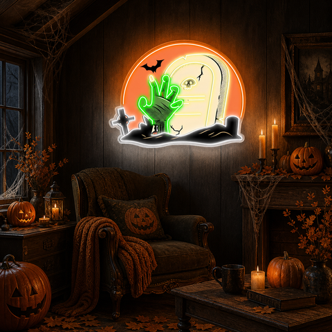 Halloween LED Neon Sign – Glowing Pumpkin with Witch Hat | Spooky Wall Decor for Halloween Parties & Home
