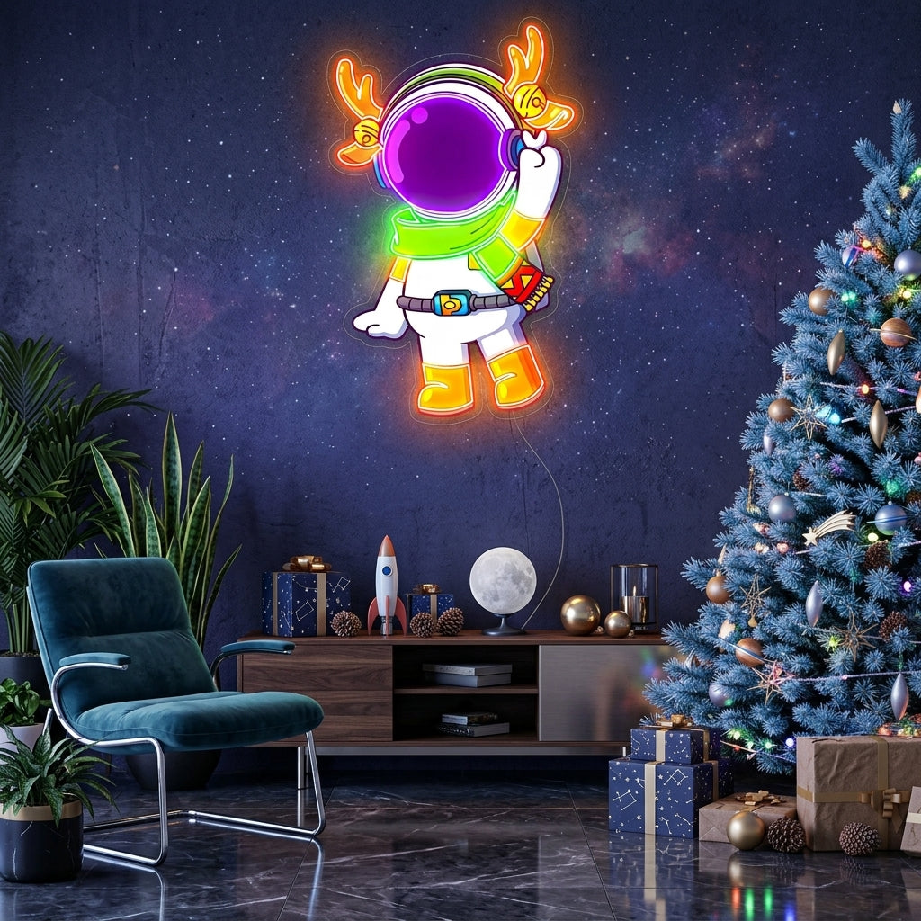 Astronaut Reindeer Christmas Led Neon Acrylic Artwork