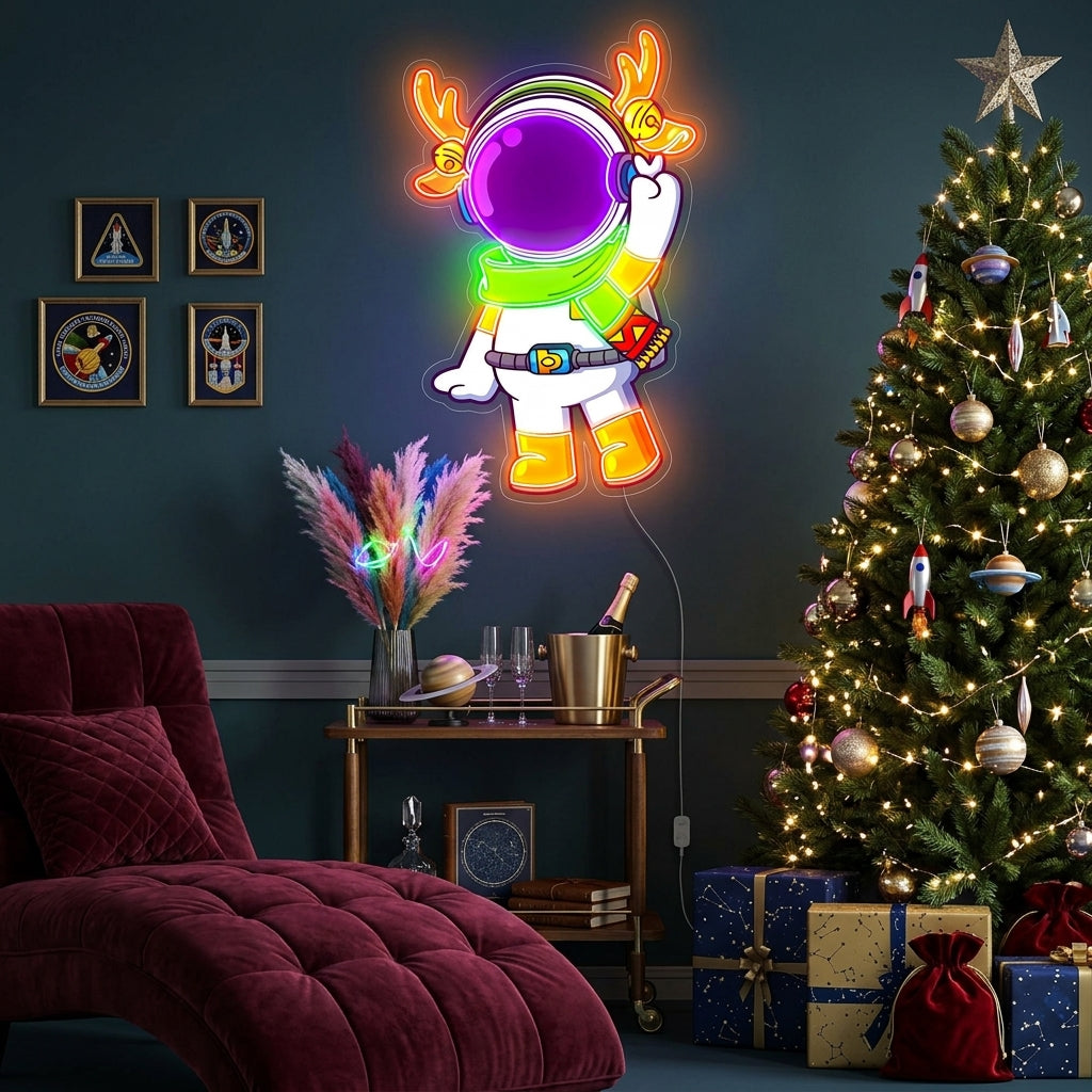 Astronaut Reindeer Christmas Led Neon Acrylic Artwork