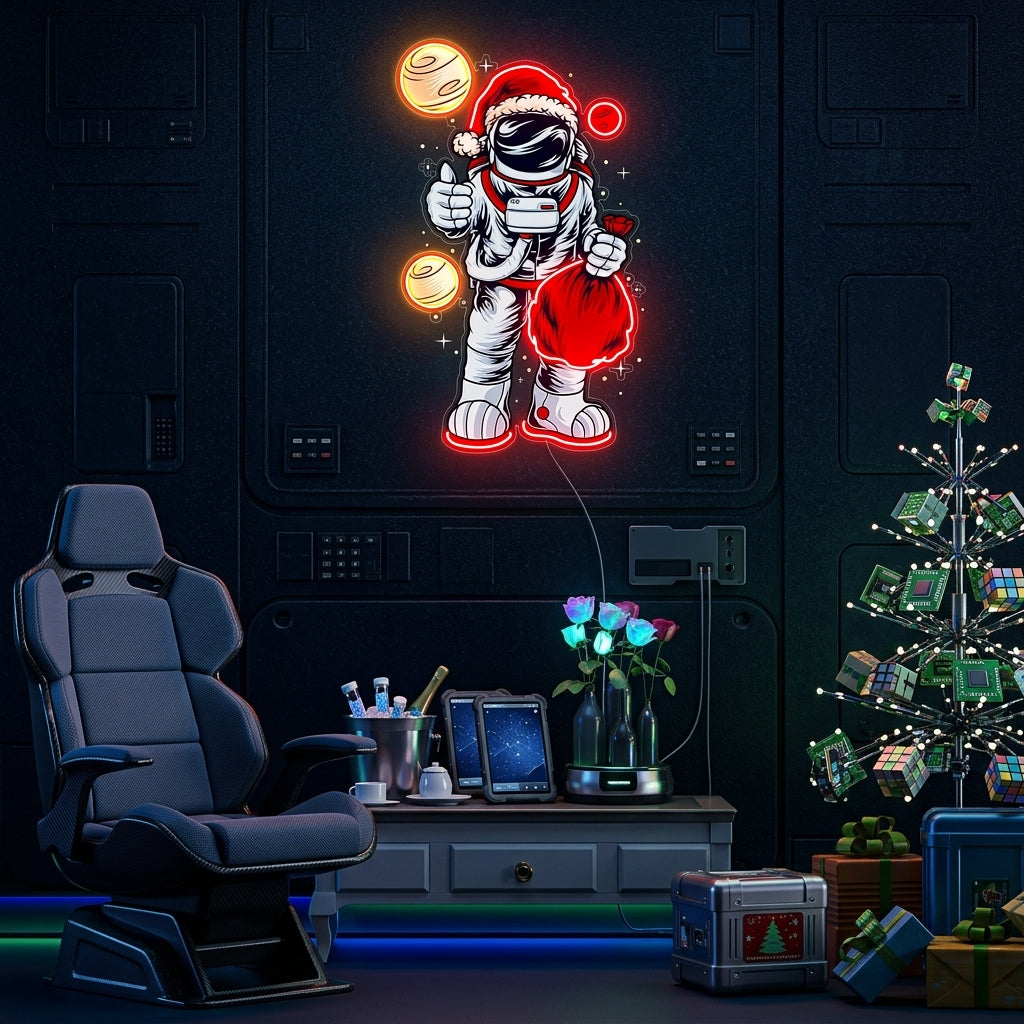 Astronaut Santa Christmas 3 Led Neon Acrylic Artwork