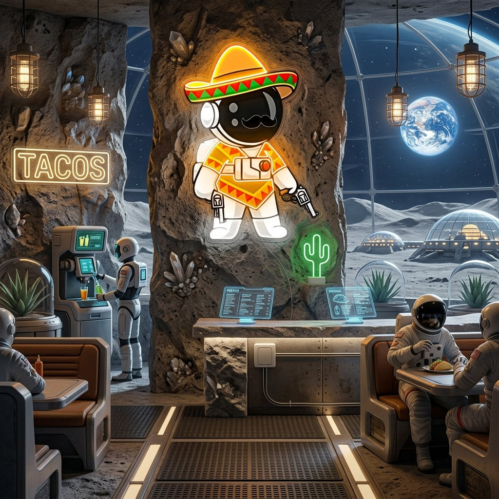 Astronaut Mexican Guns Led Neon Acrylic Artwork
