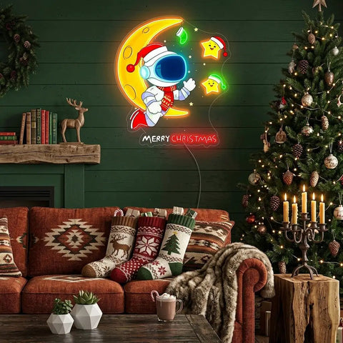 Astronaut with Moon Christmas Led Neon Acrylic Artwork