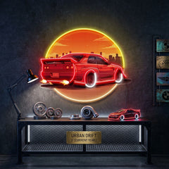 Car With Sunset LED Neon Sign Light Pop Art