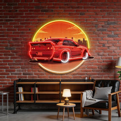 Car With Sunset LED Neon Sign Light Pop Art