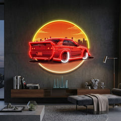 Car With Sunset LED Neon Sign Light Pop Art