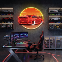 Car With Sunset LED Neon Sign Light Pop Art