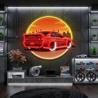 Car With Sunset LED Neon Sign Light Pop Art