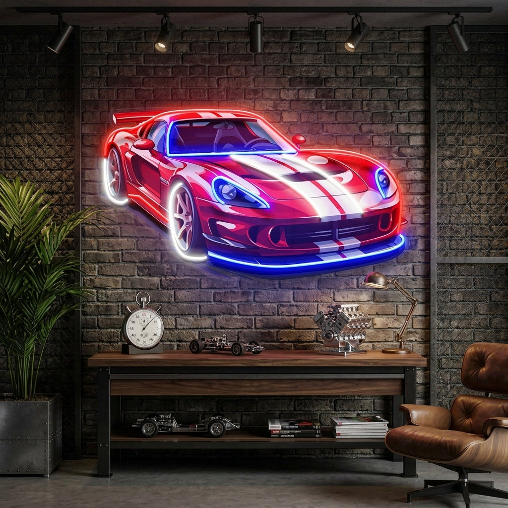 Car With A Red Stripe LED Neon Sign Light Pop Art