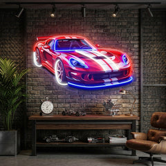 Car With A Red Stripe LED Neon Sign Light Pop Art