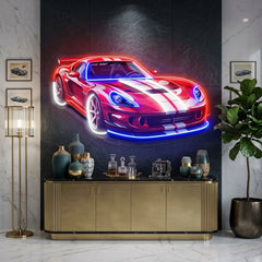 Car With A Red Stripe LED Neon Sign Light Pop Art