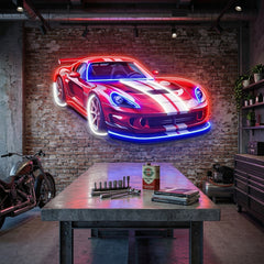 Car With A Red Stripe LED Neon Sign Light Pop Art