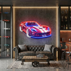 Car With A Red Stripe LED Neon Sign Light Pop Art